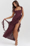 Melantha Women's Autumn Dress - Justerbare stropper - Flæsedetalje - Høj slids - Elegant snit