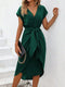 Abigail - vert automnal, robe simple avec décolleté en V