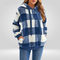 Women's hooded jumper - Soft knit - Casual cut - Half zip - Check pattern - With hood