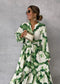 Elegante maxi vestido de manga larga y escote en V - fluido y chic